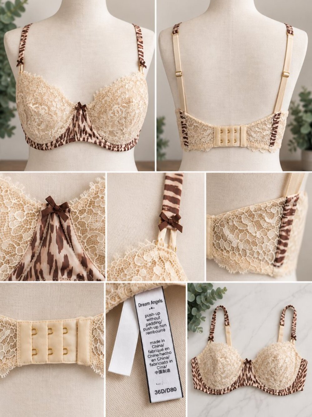 Victoria’s Secret Dream Angels Lace Animal Print Bra 36D